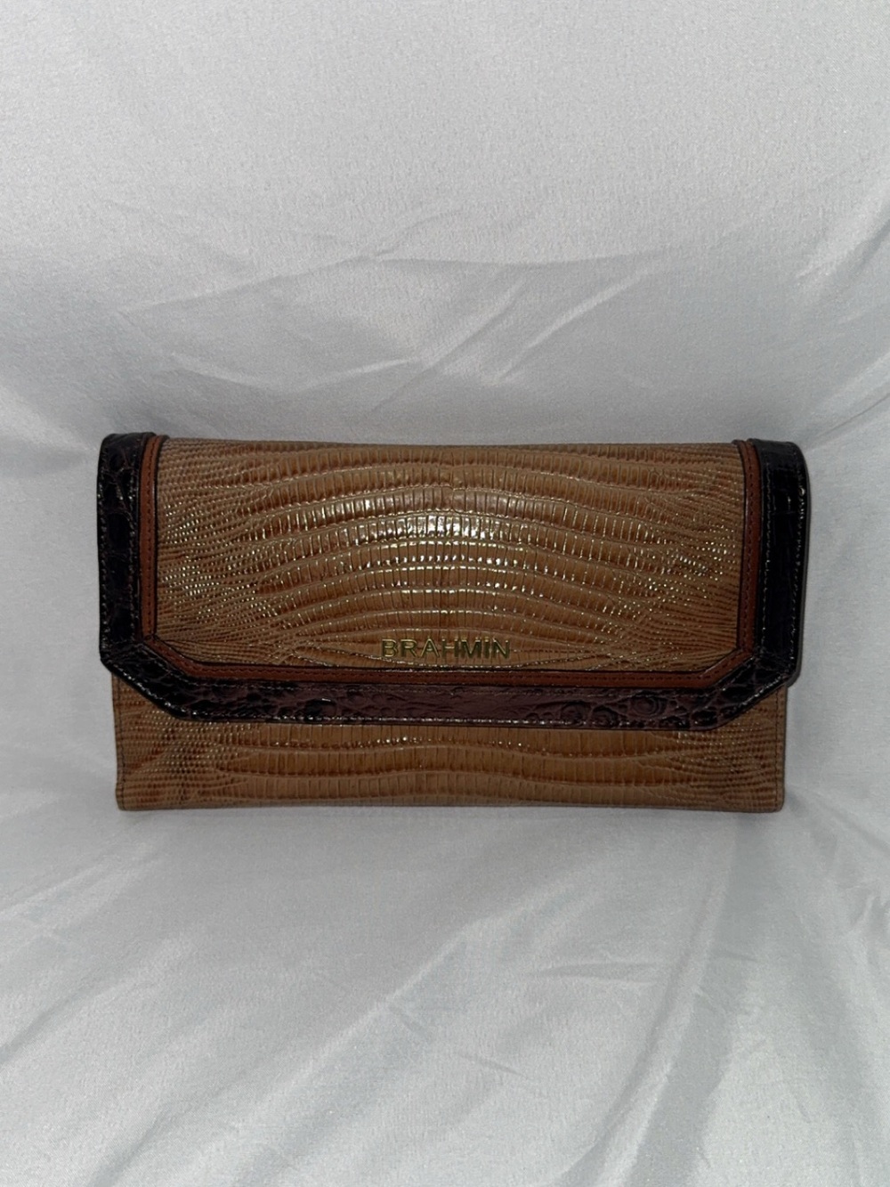 Brahmin Brown Textured Leather Clutch Wallet
